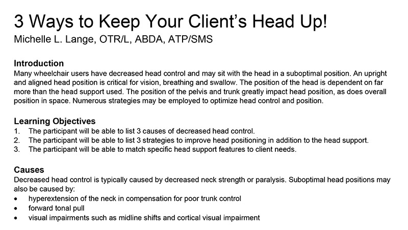 Proceedings Paper - Positioning the Head