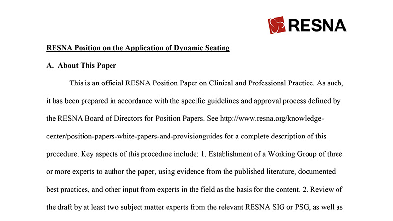 RESNA Position on the Application of Dynamic Seating