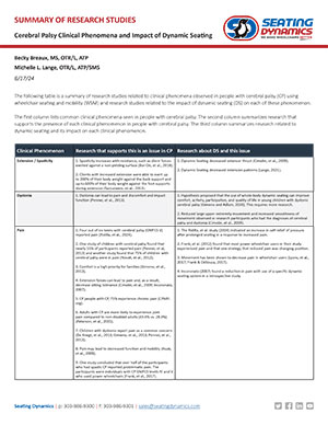 Summary of Research Studies Cerebral Palsy Clinical Phenomena and Impact of Dynamic Seating
