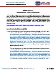 Seating Dynamics sample medical justifications for funding dynamic seating components