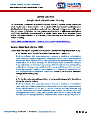 Seating Dynamics sample medical justifications for funding dynamic seating components